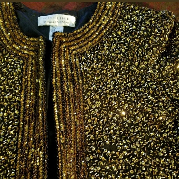 NITELINE Della Roufogali Silk Gold Sequin Jacket S - Picture 5 of 8